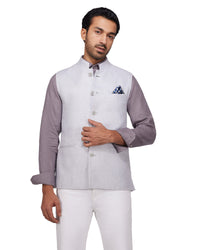 Gale Linen Nehru Jacket - Light Grey