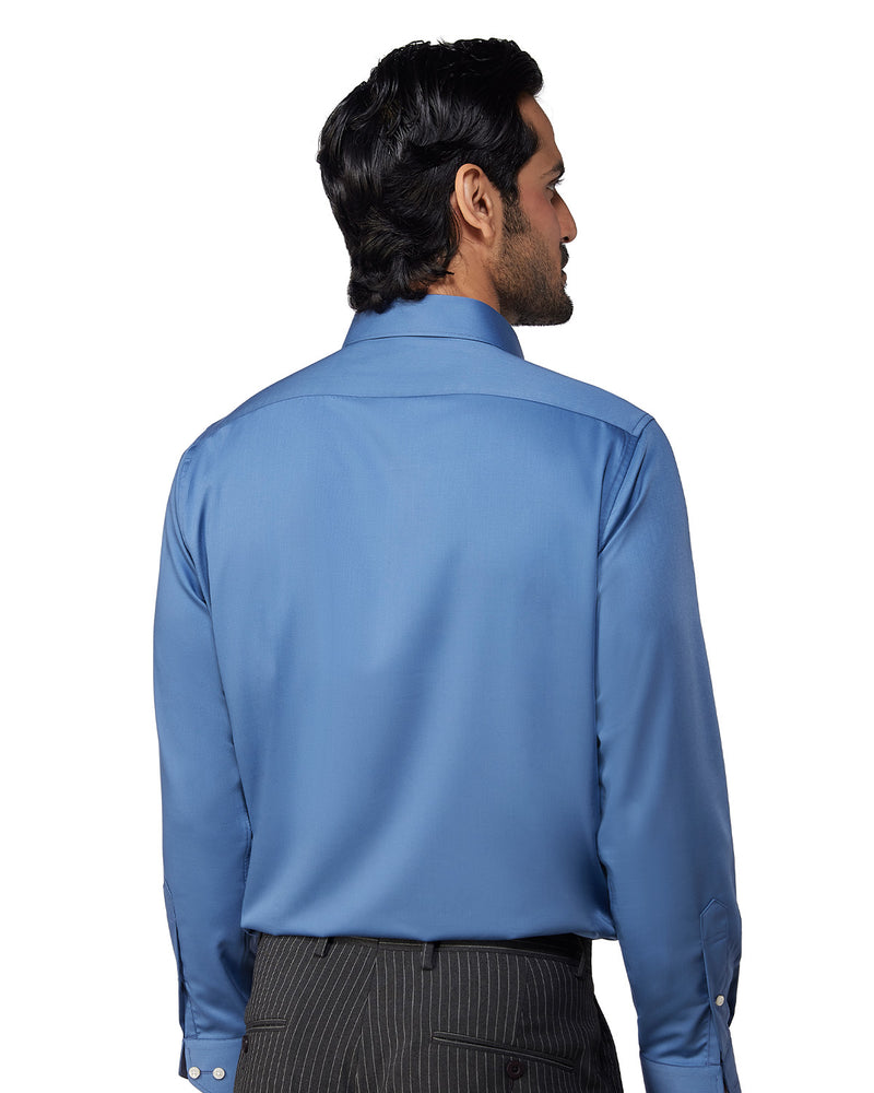 Blue Wrinkle-Free Stretch Satin Shirt