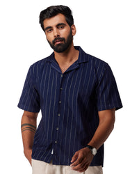 Navy Corduroy Striped Shirt