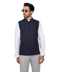 Paramount Stretch Nehru Jacket - Navy