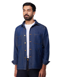 Twill Craft Denim Shacket - Dark Blue