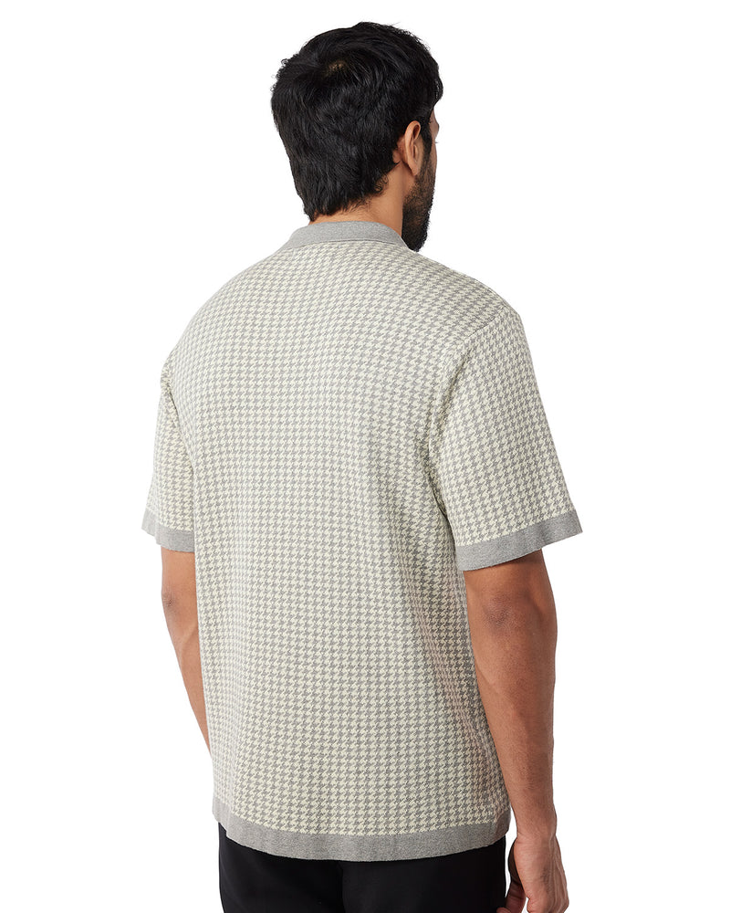 Grey Half-Sleeve Flat Knit Houndstooth Shirt