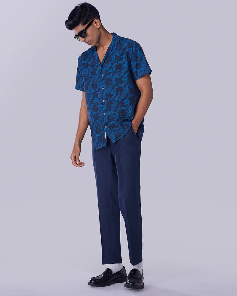 Blue Half-Sleeve Printed Shirt