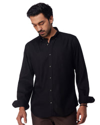 Black Blended Linen Soft Washed Shirt