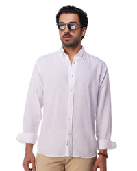 White Blended Linen Soft Washed Shirt