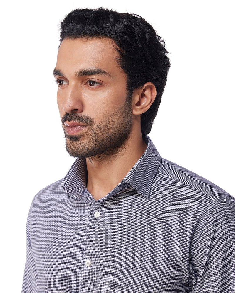 Blue & White Brushed Houndstooth Shirt