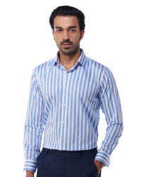 Light Blue Satin Broadstriped Shirt