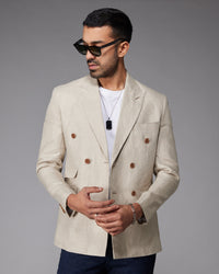 The Cedarwood Double Breasted Linen Blazer - Beige