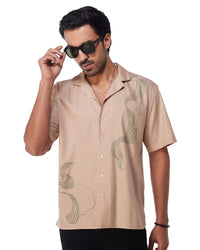 Beige Line Screen Printed Shirt