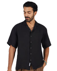 Black Washed 100% Linen Twill Shirt