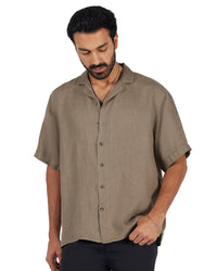 Olive Washed 100% Linen Twill Shirt