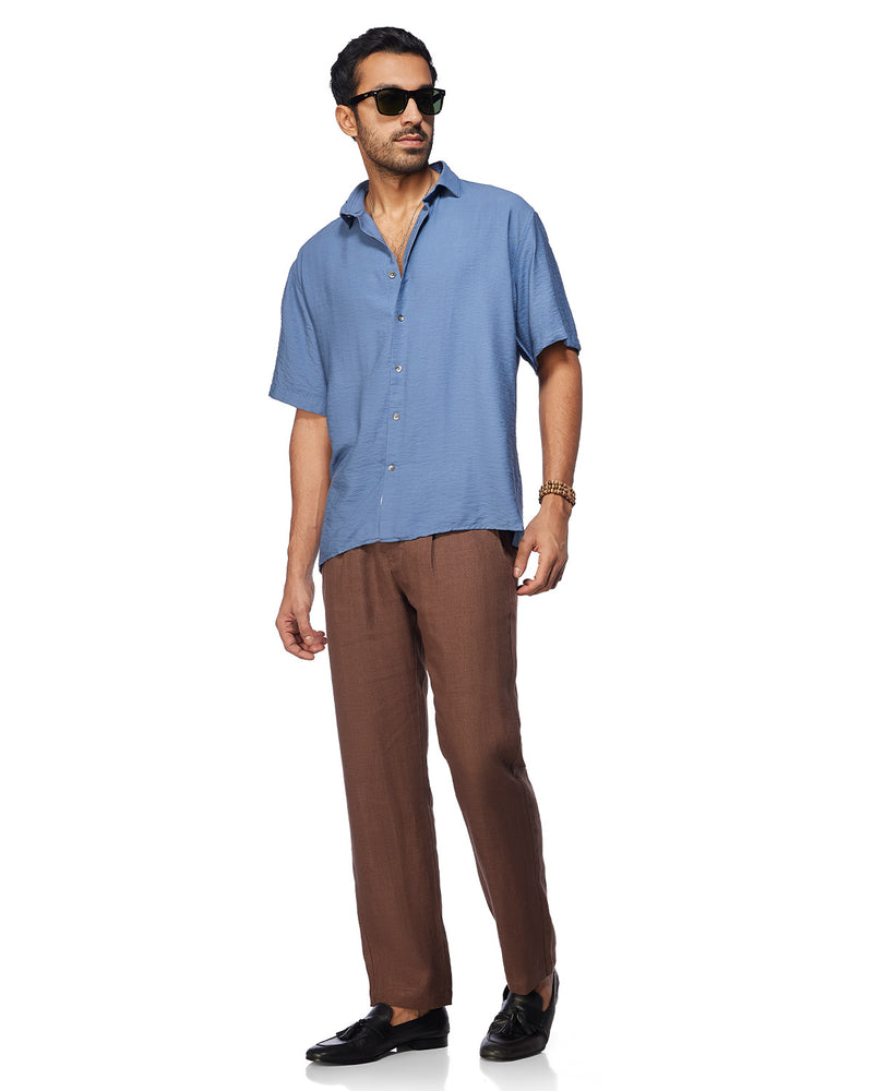 Blue Half-Sleeve Dobby Shirt
