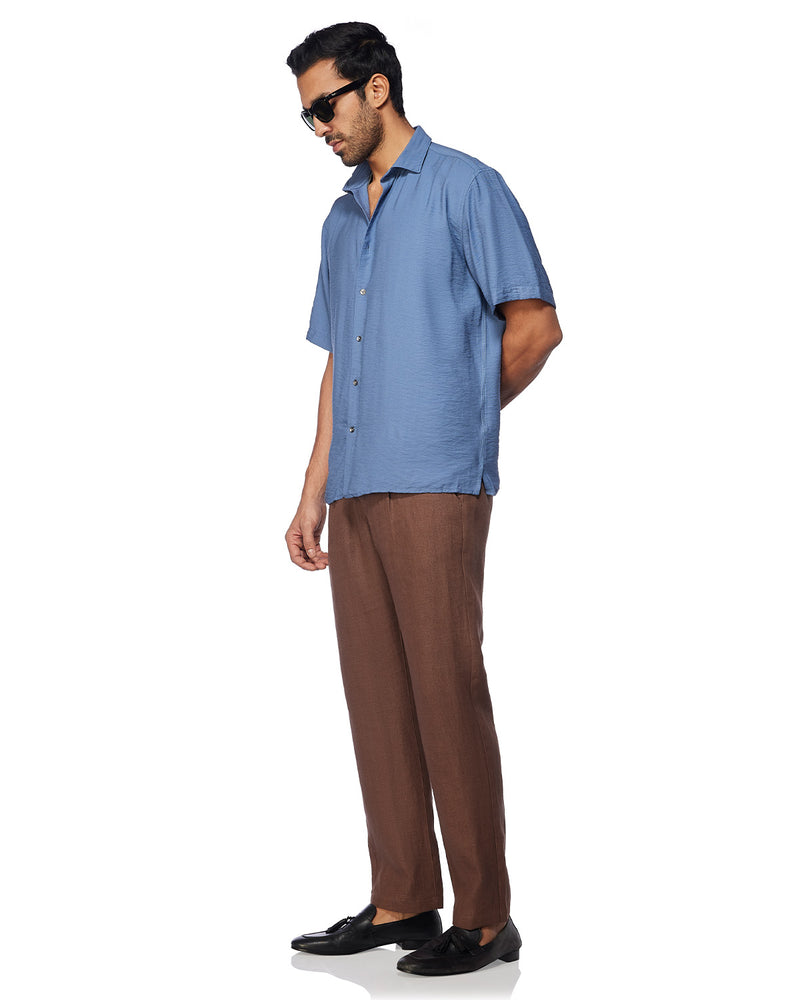 Blue Half-Sleeve Dobby Shirt