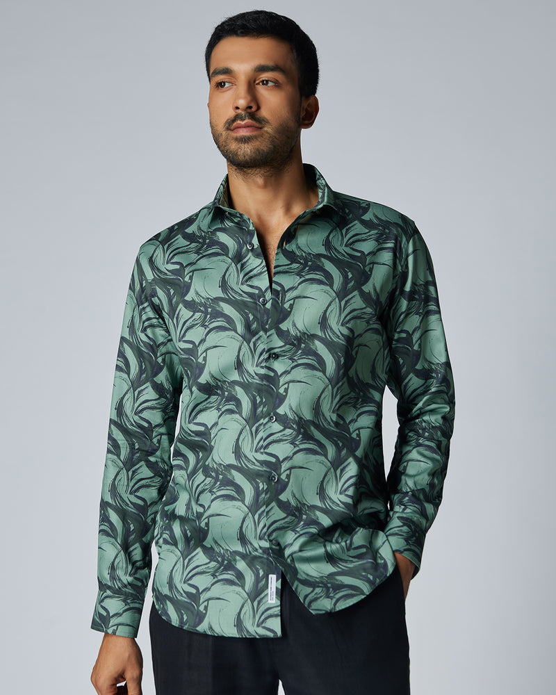 Green Botanical Printed Shirt