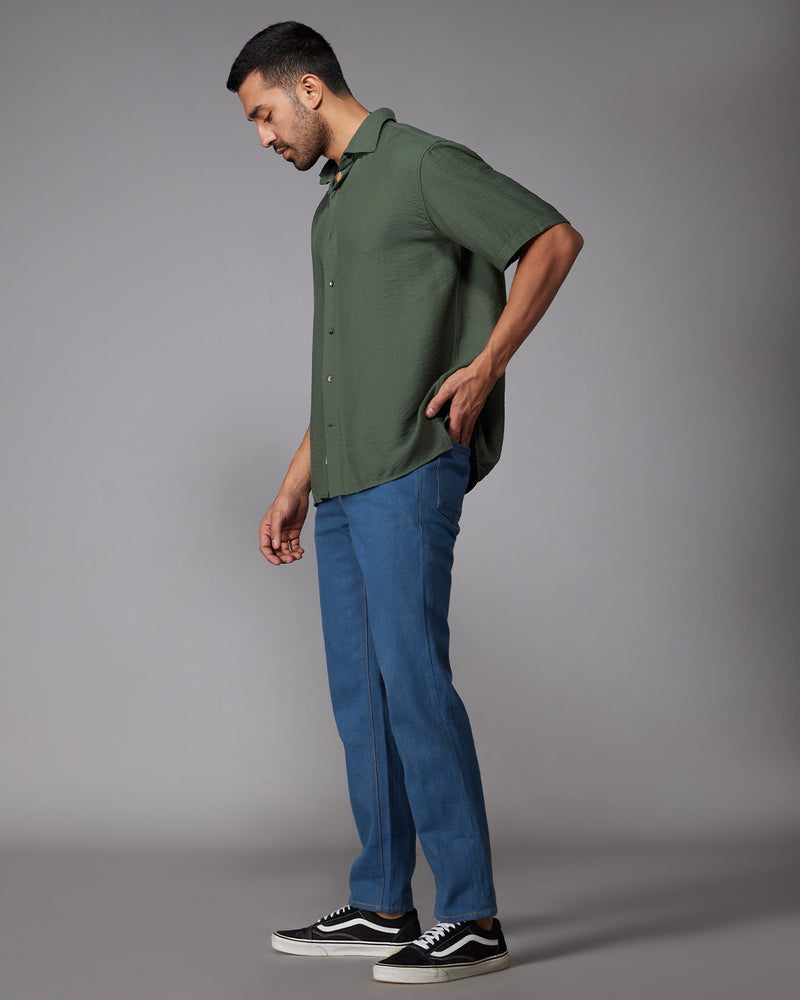 Green Half-Sleeve Dobby Shirt