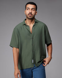 Green Half-Sleeve Dobby Shirt