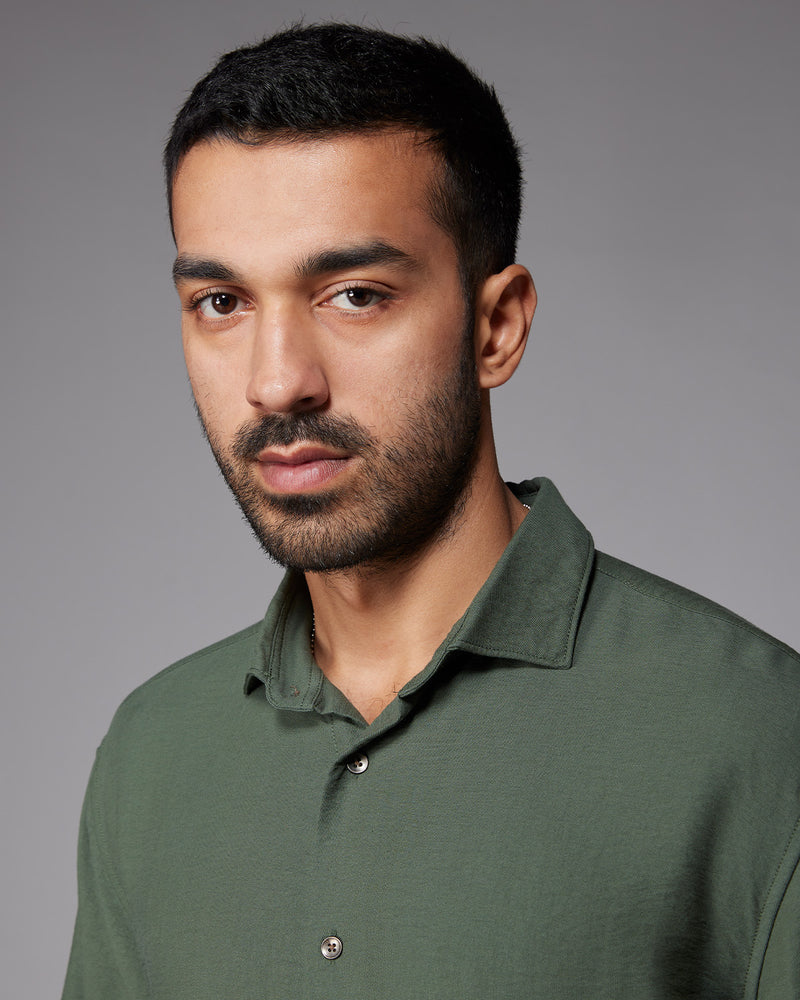 Green Half-Sleeve Dobby Shirt