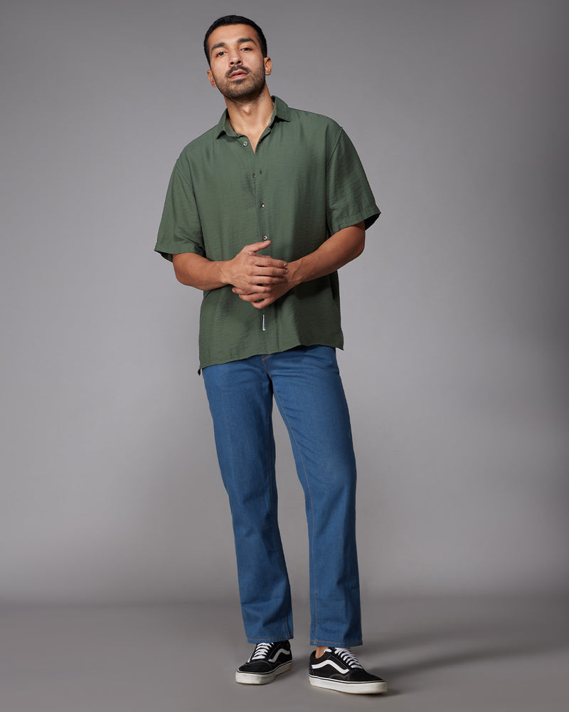 Green Half-Sleeve Dobby Shirt