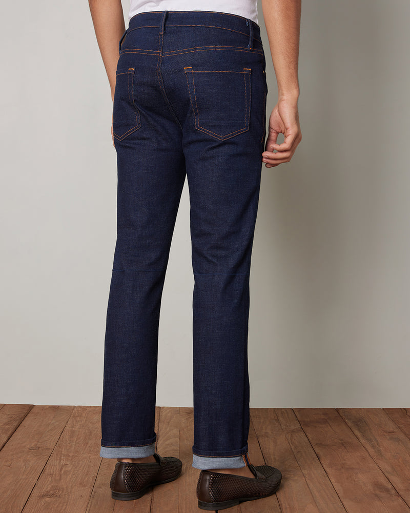 Hatched Blue Stretch Jeans.