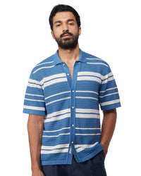Blue & White Twill Striped Shirt Blue