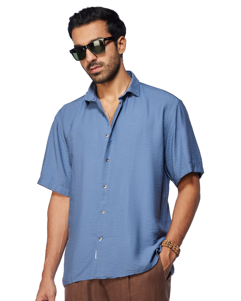 Blue Half-Sleeve Dobby Shirt