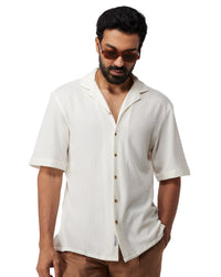 White Stretch Dobby Knit Shirt