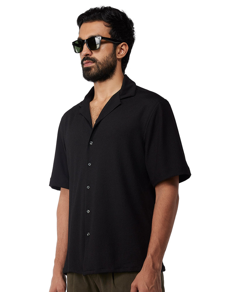 Black Stretch Dobby Knit Shirt