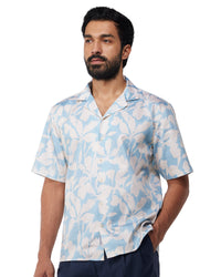Blue & White Half-Sleeve Floral Printed Shirt