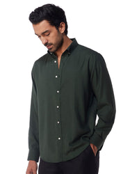 Green Blended Linen Soft Washed Shirt