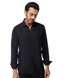 Black Self-Striped Stretch Shirt