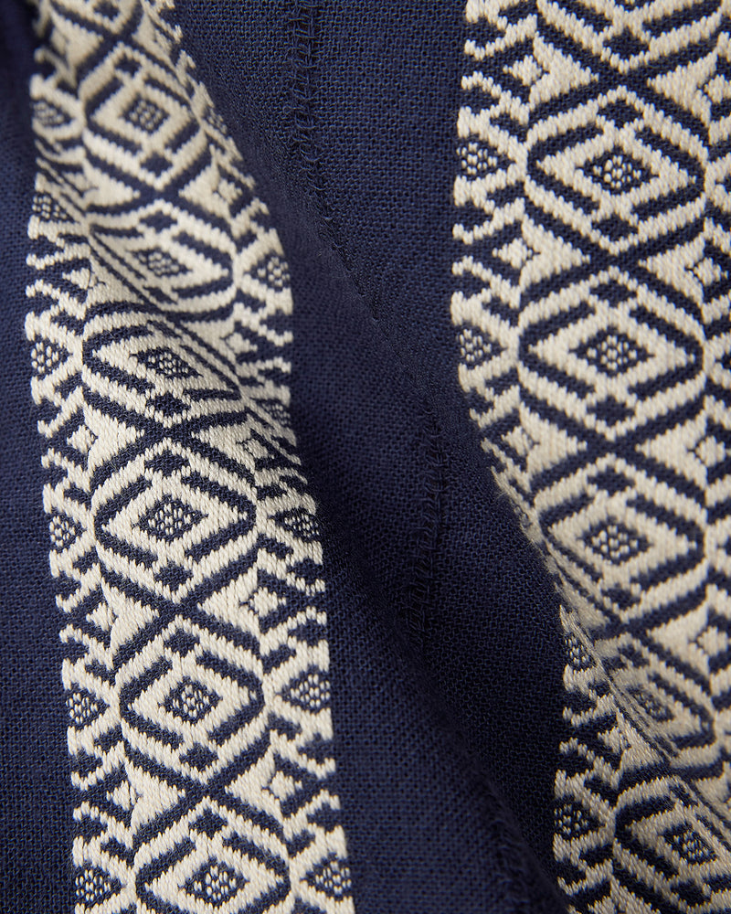 Navy & Ecru Half-Sleeve Dobby Striped Shirt