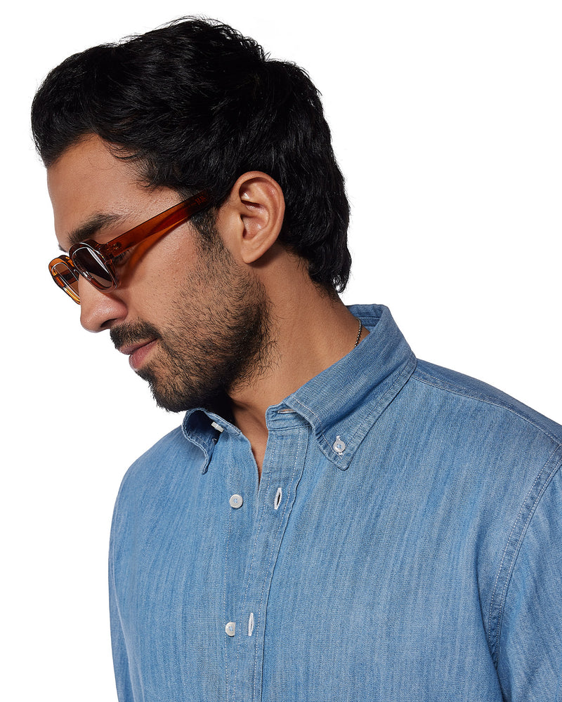 Ice Blue Cotton Denim Shirt