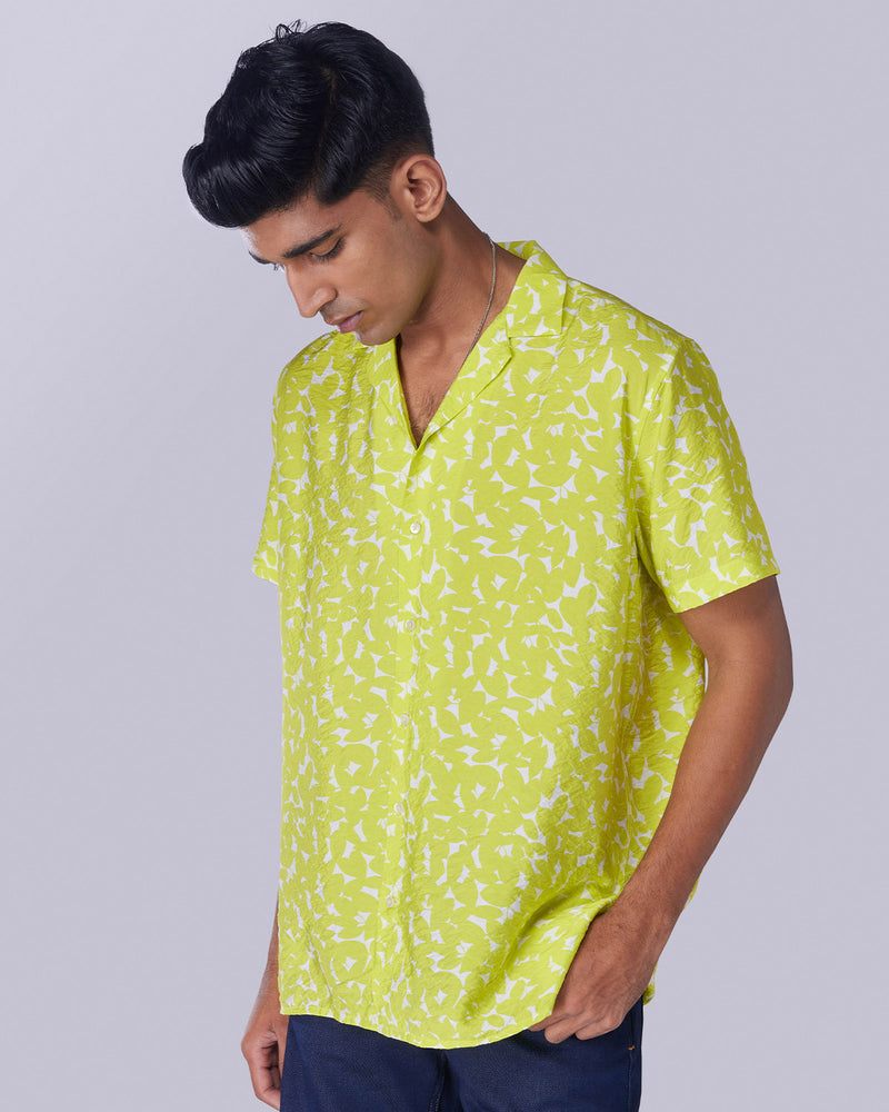 Neon Yellow Leaf Printed Shirt