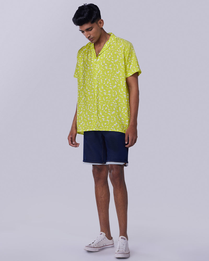 Neon Yellow Leaf Printed Shirt