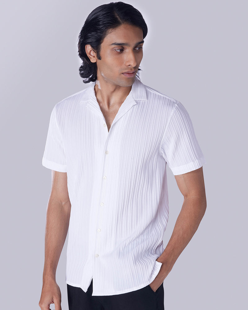 White Self-Striped Textured Shirt