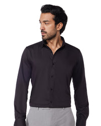 Wrinkle-Free Stretch Satin Shirt - Black