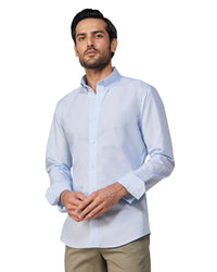 Slubby Cotton Linen Striped Shirt - Blue