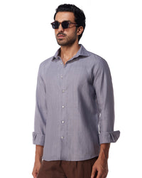 100% Linen Striped Shirt - Grey