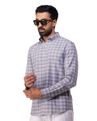 Slubby Cotton Checked Shirt - Blue & Brown