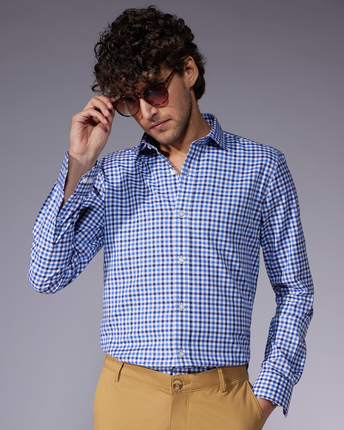Japanese Oxford Checked Shirt Blue Navy Bombay Shirt Company