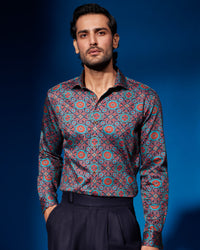 Ornament Printed Shirt - Blue & Brown