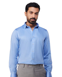 Easy-Care Cotton Herringbone Shirt - Blue