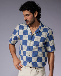 Japanese Multi-Printed Patchwork Shirt - Blue & White