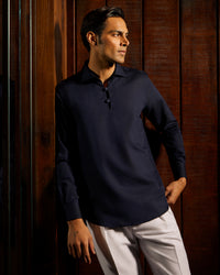 Riviera Cotton Linen Popover Shirt - Navy