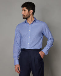 Giza Cotton Micro-Checked Shirt - Mid Blue