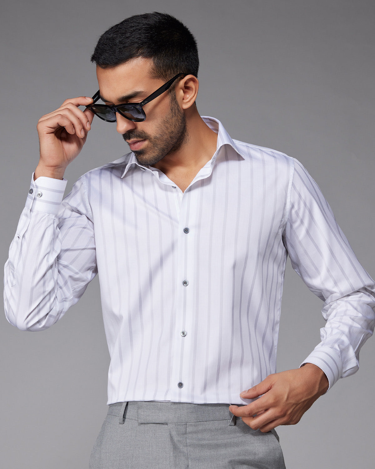 Twill Striped Shirt Grey White – Bombay Shirt Company