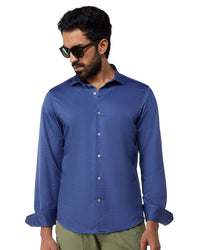Stretch Cotton Knit Shirt - Dark Blue