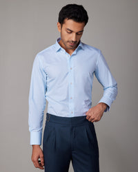 Giza Cotton Bengal Striped Shirt - Light Blue