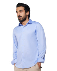 Stretch Cotton Knit Shirt - Blue