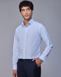 Giza Cotton Glen Plaid Checked Shirt - Light Blue & Brown